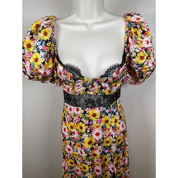 FOR LOVE & LEMONS Sylvia Floral Puff Sleeve Lace Bustier Maxi Dress Size XS - Picture 6 of 12